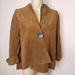 #067 Women's Brown Faux Suede Button-Front Jacket Size S